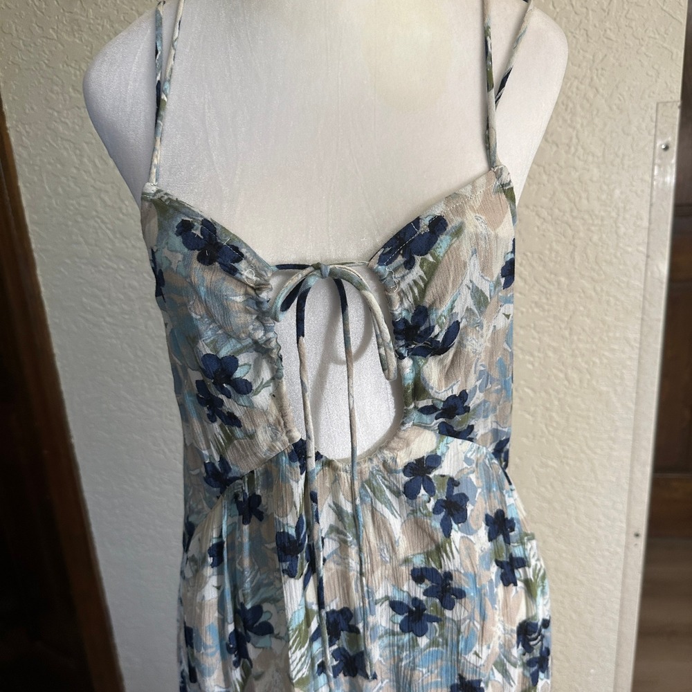 FREE PEOPLE BLUE MULBERRY KEYHOLE MAXI DRESS XTRA SMALL BOHO STRAPPY - Picture 9 of 15